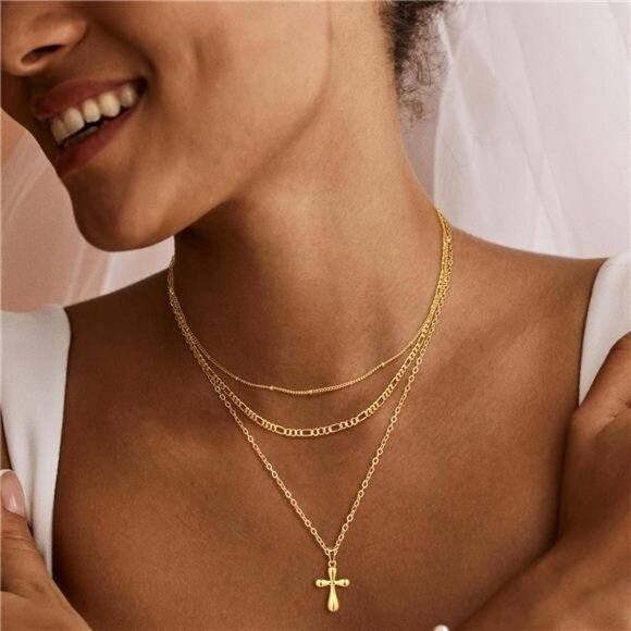 ✨ Layered Gold Necklace Set for Women – 14K Gold Plated, Multi-Layer Chains - Picture 2 of 4